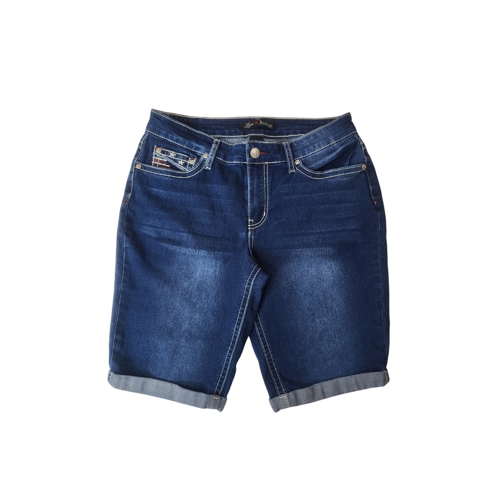 Love Indigo Patriotic Embroidered Bermuda Shorts 10 Blue Cowgirl Festival July 4